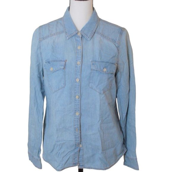 Mossimo Supply Co Denim Button Front Shirt Blue M - Picture 2 of 7